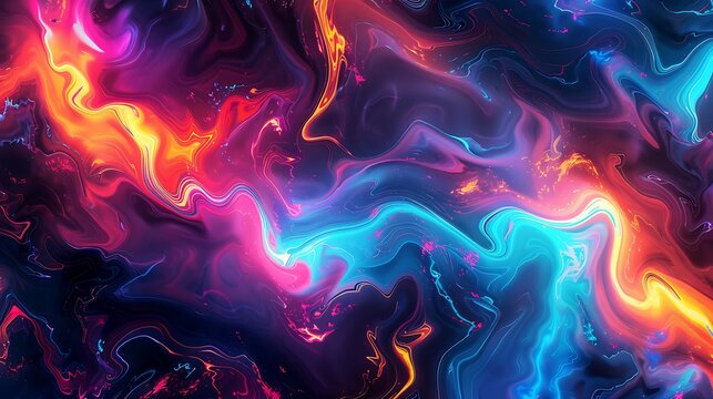 Trippy wallpaper pattern with fiery lava wax and neon RGB lights, blending vibrant colors and fluid forms