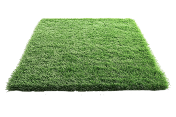 Square patch of lush green artificial turf on PNG cutout transparent background.