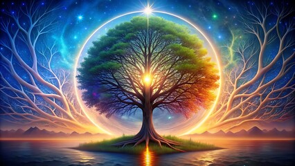 The tree of life symbolizing the interconnectedness of all things from the heavens to the earth.