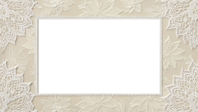 A landscape vintage style photo frame designed with white and cream laces. For storing your captured memories. Transparent png format. - Powered by Adobe
