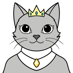 Regal Grey Cat with Crown and Necklace