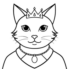 Regal Grey Cat with Crown and Necklace