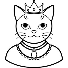 Regal Grey Cat with Crown and Necklace