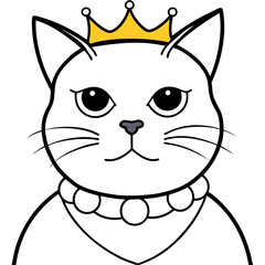 Regal Grey Cat with Crown and Necklace