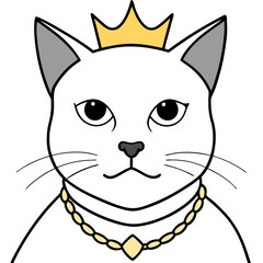 Regal Grey Cat with Crown and Necklace