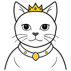 Regal Grey Cat with Crown and Necklace