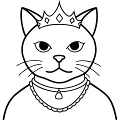 Regal Grey Cat with Crown and Necklace