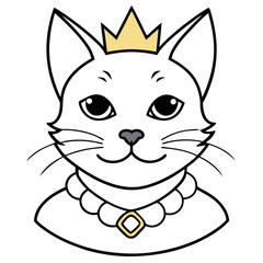 Regal Grey Cat with Crown and Necklace