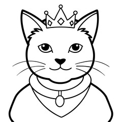 Regal Grey Cat with Crown and Necklace