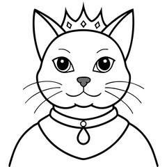 Regal Grey Cat with Crown and Necklace