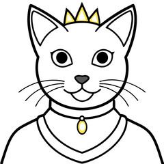 Regal Grey Cat with Crown and Necklace