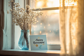 Happy Retirement Card by Window in Morning Sunlight