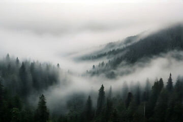 A forest filled with lots of trees covered in fog