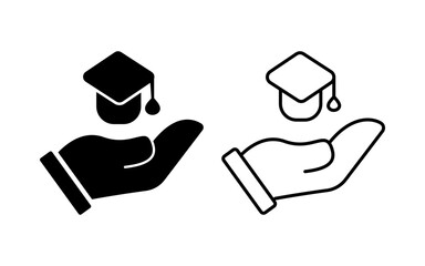 Set of Graduation Cap on human hand icon vector illustration