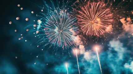 Fototapeta premium Stunning fireworks illuminating the night sky with dazzling colors, marking a joyous celebration.