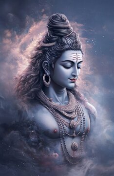 portrait of lord shiva with galaxy background