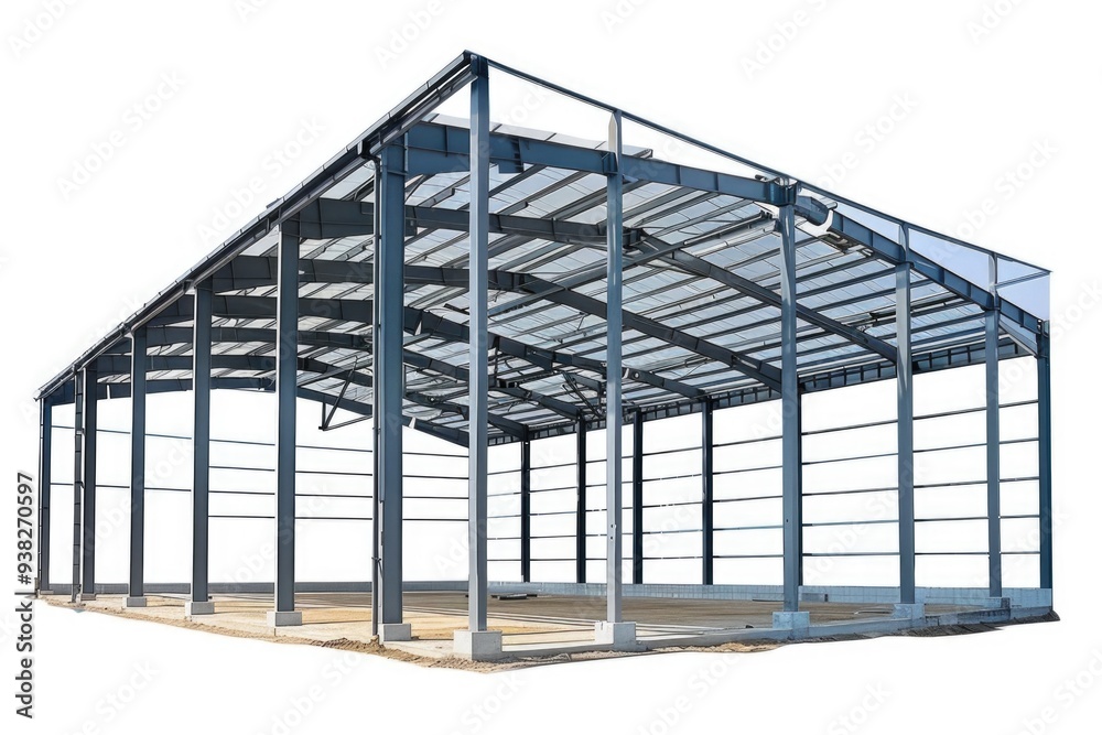 Poster A metal structure with a roof on a white background, suitable for use in architectural or construction images