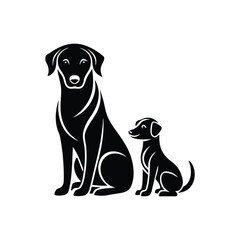Fototapeta premium Cute mother dog with her puppy vector image. sitting dog and baby dog minimalist logo 