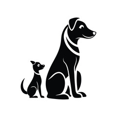 Cute mother dog with her puppy vector image. sitting dog and baby dog minimalist logo 
