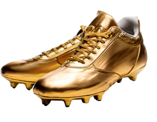 Golden football boot set, sliced out in PNG