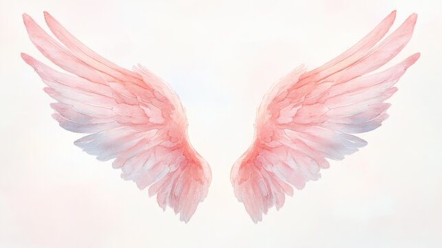The wings of a pink bird are painted on a white background