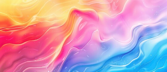 Obraz premium A vibrant abstract fluid art piece with flowing waves in yellow, pink, and blue creating a dynamic, uplifting atmosphere.
