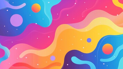 Fototapeta premium Vibrant and playful abstract composition with waves, circles, and a gradient background in bright colors.