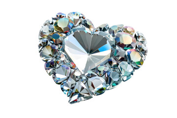 Heartshaped arrangement of shiny, iridescent gemstones. 