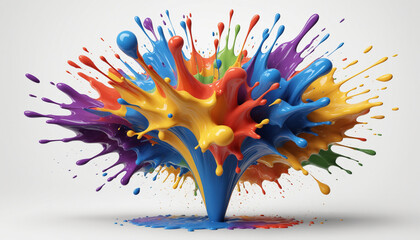 3D éclaboussures peinture explosion coloré multicolore arc-en-ciel sur fond blanc.	