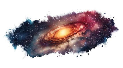 Fototapeta premium A colorful illustration of a spiral galaxy with stars and space debris, ideal for use in astronomy-related materials or as a decorative element
