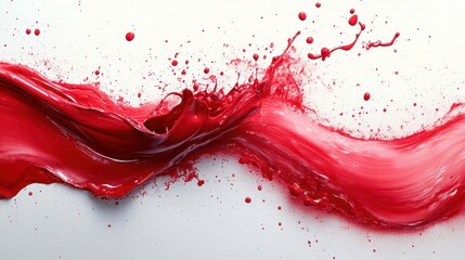 dynamic splash of vibrant red paint frozen in midair against a stark white background intricate tendrils and droplets capture the explosive energy and raw creativity of the artistic process
