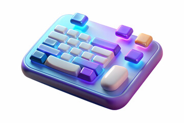 Sleek holographic keyboard with floating glowing letters for online education. White background with copy space. Photo Stock Concept.