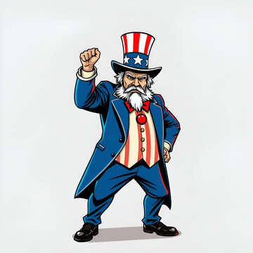Uncle Sam raising fist in defiance to the modern political environment