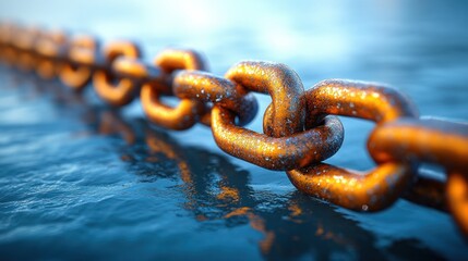 Closeup of a Rusty Chain on a Water Surface