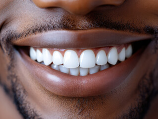 Obraz premium Close-up of an African-American man's smile with perfect white teeth.