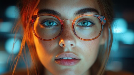 Woman in Glasses Portrait with Bokeh Lights