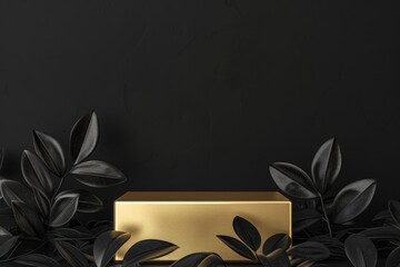 Minimalistic Gold Rectangular Block with Black Foliage - Luxury Design for Posters, Cards, and Holiday Decor