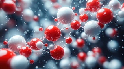 Abstract 3D Molecular Structure with Red and White Spheres