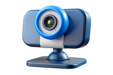 Modern webcam on flat screen monitor for virtual meetings, isolated on white background. Photo Stock Concept.