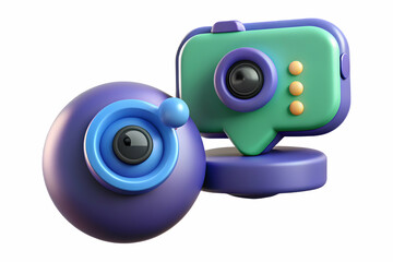 Webcam and Chat Bubble Isolated Vector Symbol for Virtual Classrooms and Online Interactions. Perfect for Educational Projects and Digital Content. Available in Photo Stock.