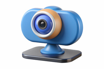 Modern webcam on flat screen monitor for virtual meetings, isolated on white background. Clean design concept in stock photo.