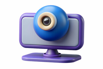 Modern webcam and monitor setup for virtual meetings on white background in stock photo concept