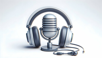 3D Icon Headphones and Microphone Vector Image on White Background for Home Office Communication