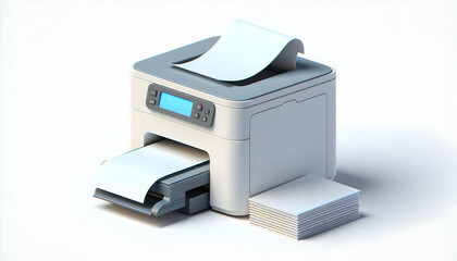3D printer and paper isolated vector image on white background. Perfect for home office setup.