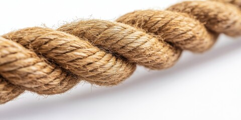 Fototapeta premium Close-up of a Twisted Brown Rope on a White Background