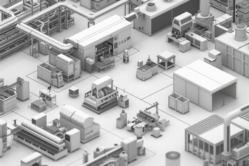 Isometric View of a Modern Industrial Factory Layout - Architectural Design for Posters, Cards, and Prints