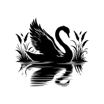 recommend clip art: Swan silhouette, vector black color silhouette 