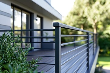Ultra-Realistic Close-Up of a Modern Grey Aluminum Balcony Handrail. AI generated illustration