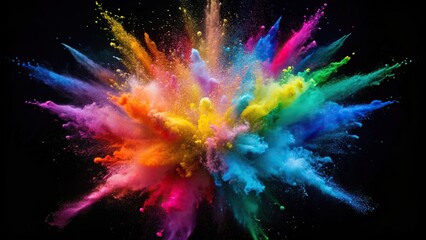 Colorful explosion of colored powder on a black background, celebration, art, explosion of color, black background, abstract, artistic, powder, bright, graceful, creativity, rainbow