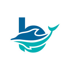 a logo combination of dolphins with letters, initials, numbers or alphabets with a blue base color for business purpose and other